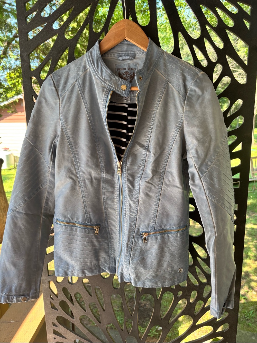 Point Zero Women's Pale Blue Leather Moto Jacket